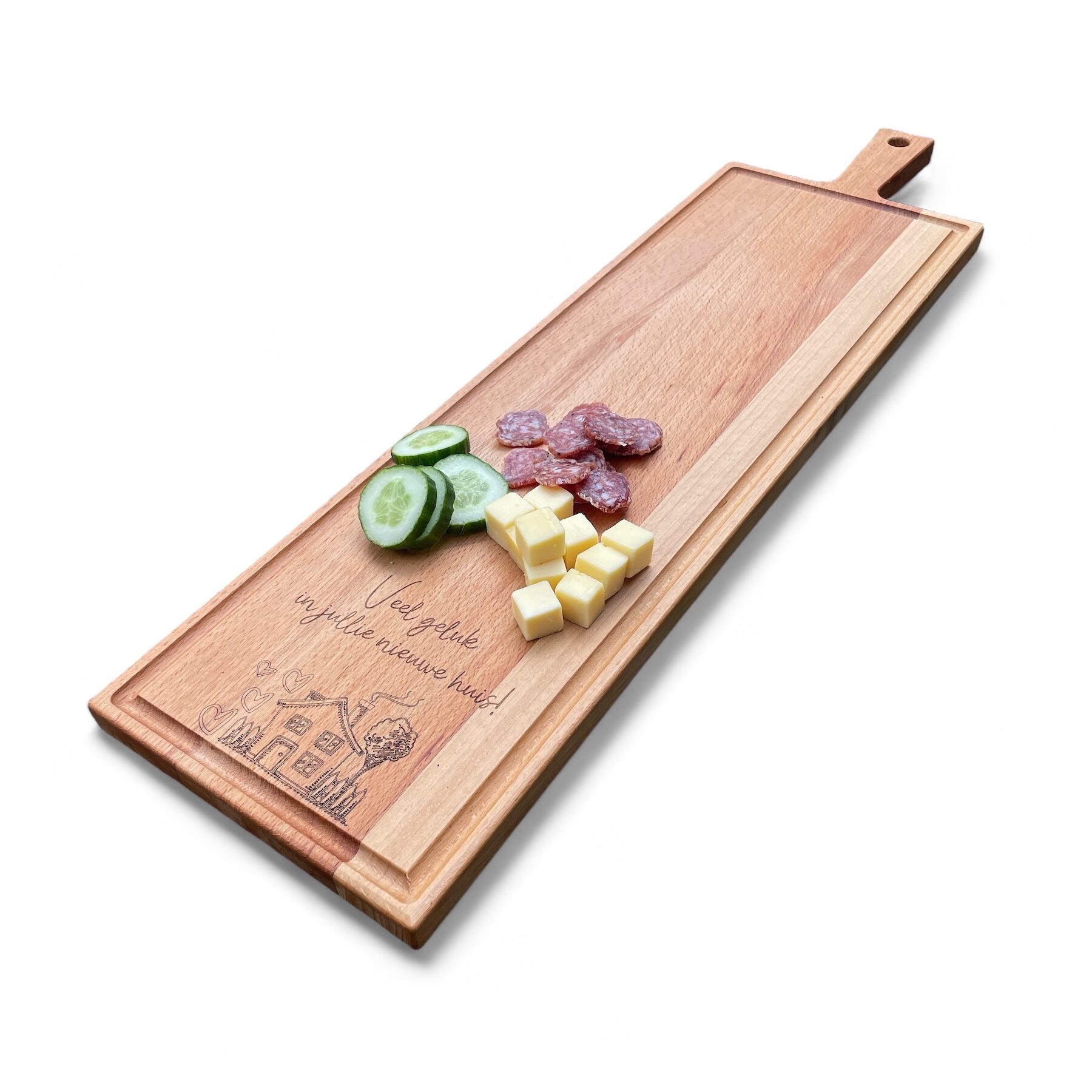 hele lange borrelplank met gravering